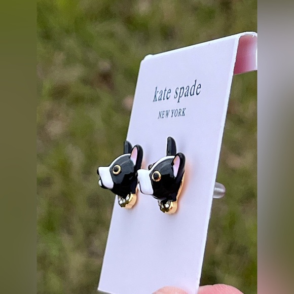 NWOT Kate Spade Frenchie Stud Earrings, Ma Cherie Antoine Dog Studs - Picture 4 of 5